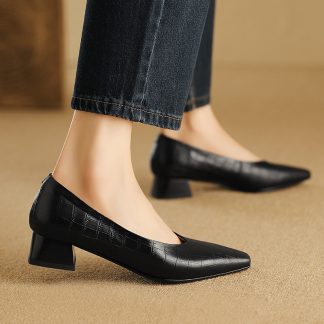 Women's Pointed Toe Thick Low Heel Shoes Women